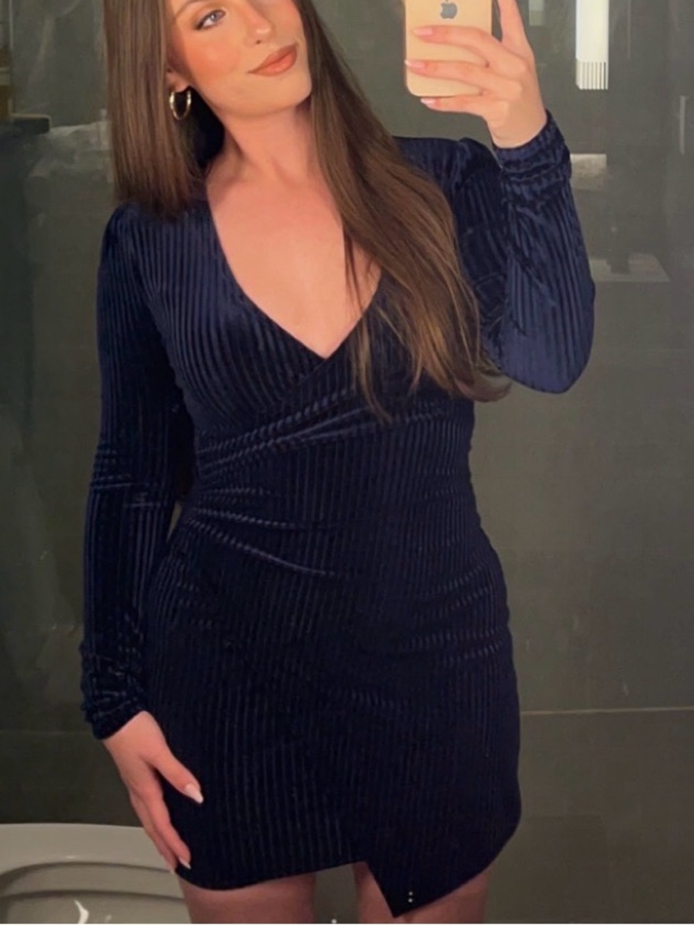 Lovers + Friends Navy Blue Velvet Wrap Mini Dress XS